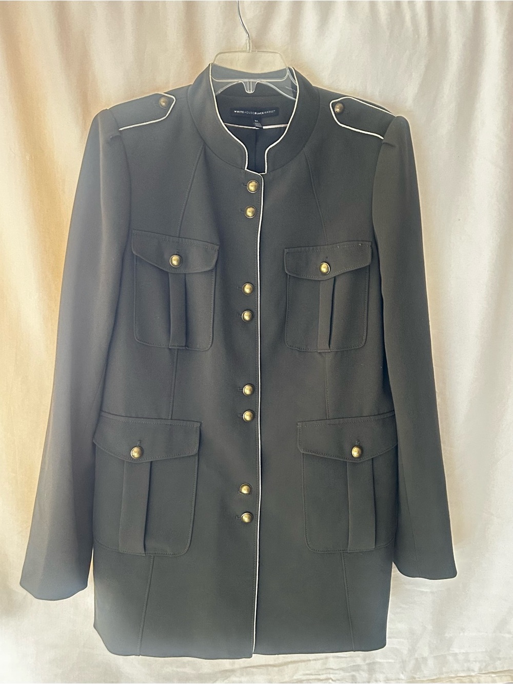 White House Black Market Olive Military-Style Blazer with Gold Buttons